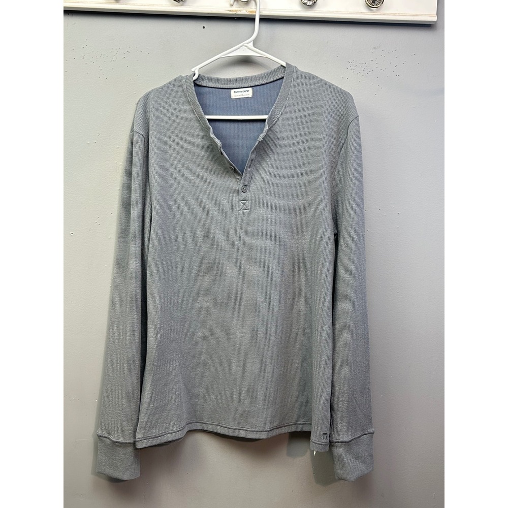 Tommy John Henley‎ Men Medium Grey Long Sleeve Waffle Knit Tencel Loungewear